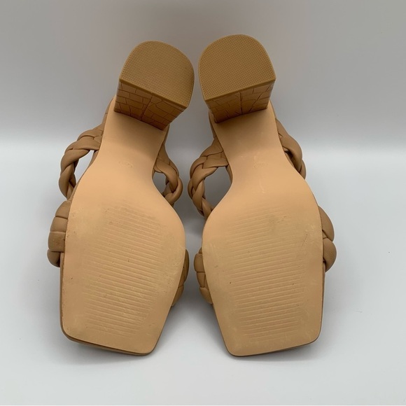 BRAIDED Slip on Sandal Size 7.5 Tan Vegan Leather Block Heel‎ Open Toe Neutral - Picture 7 of 14